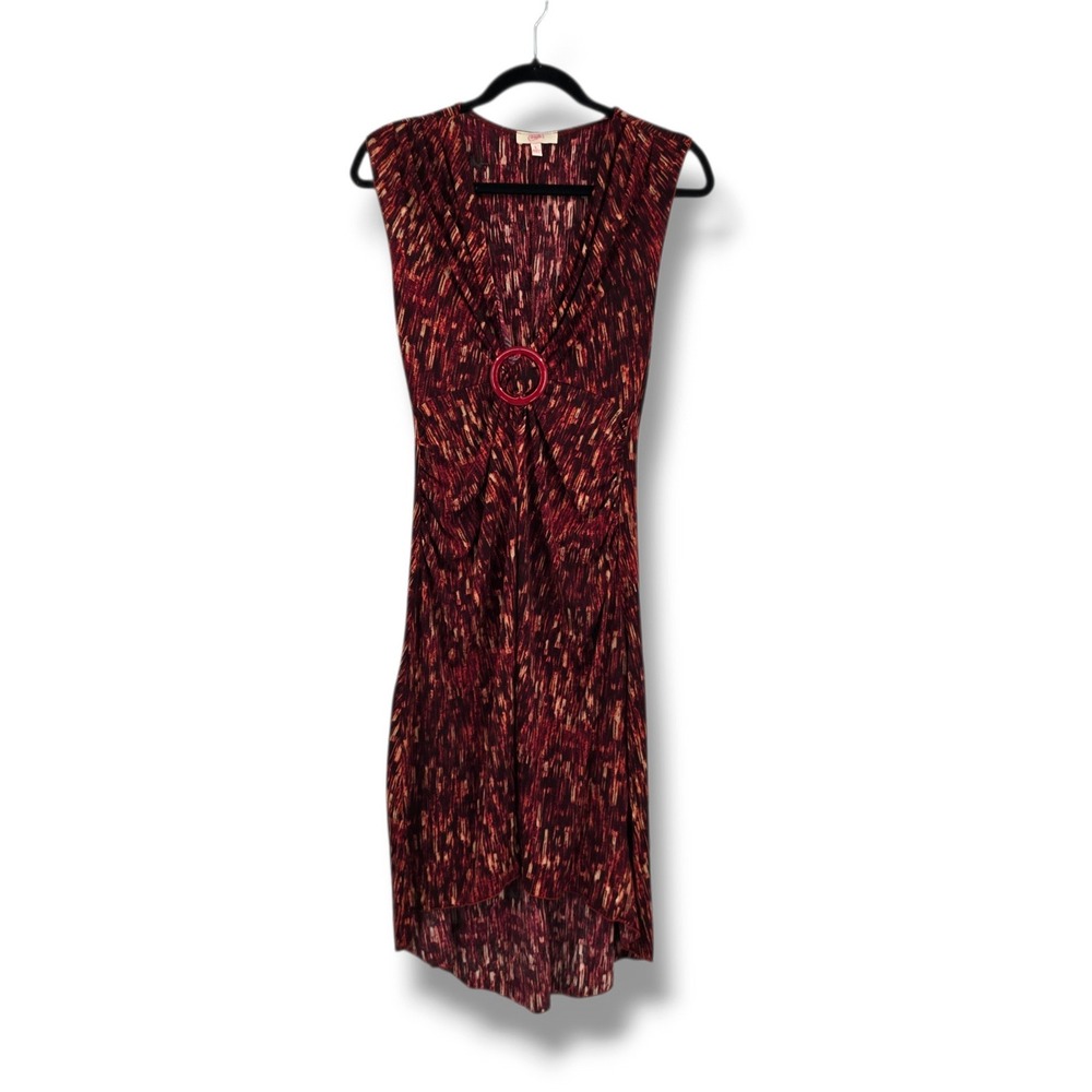 Candies Womens Red Abstract Print O-Ring Ruched High-Low Sleeveless Dress Large